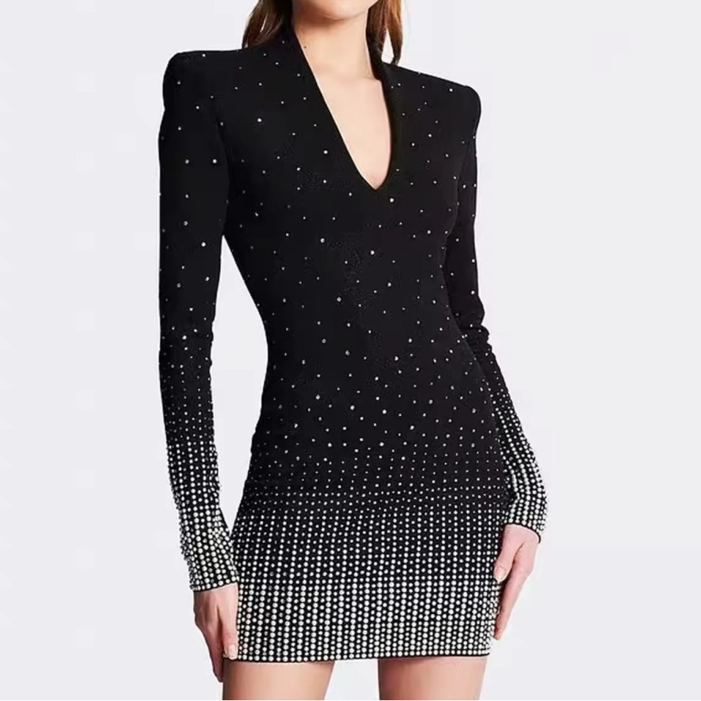 Luxurious Black Mini Evening Dress Covered in Sequins